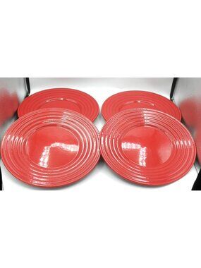 Primagera Red Dinner Plates Set of 4 Embossed Rings Beehive Band Portugal